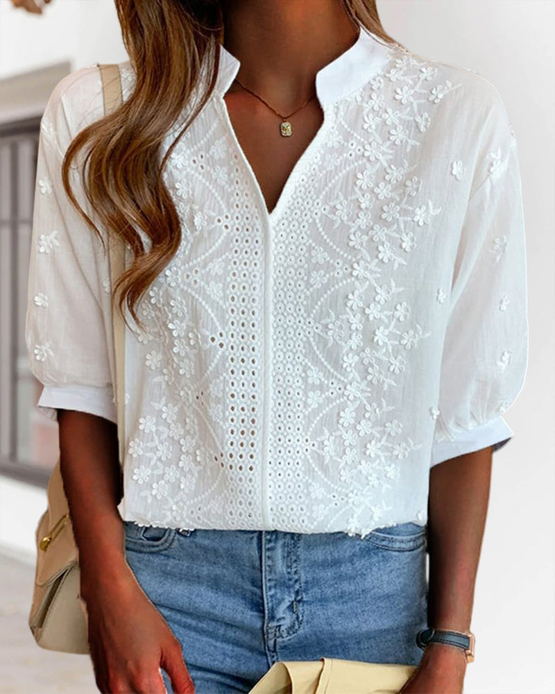 Lauren | Women’s Summer V Neck Puff Sleeve Blouse