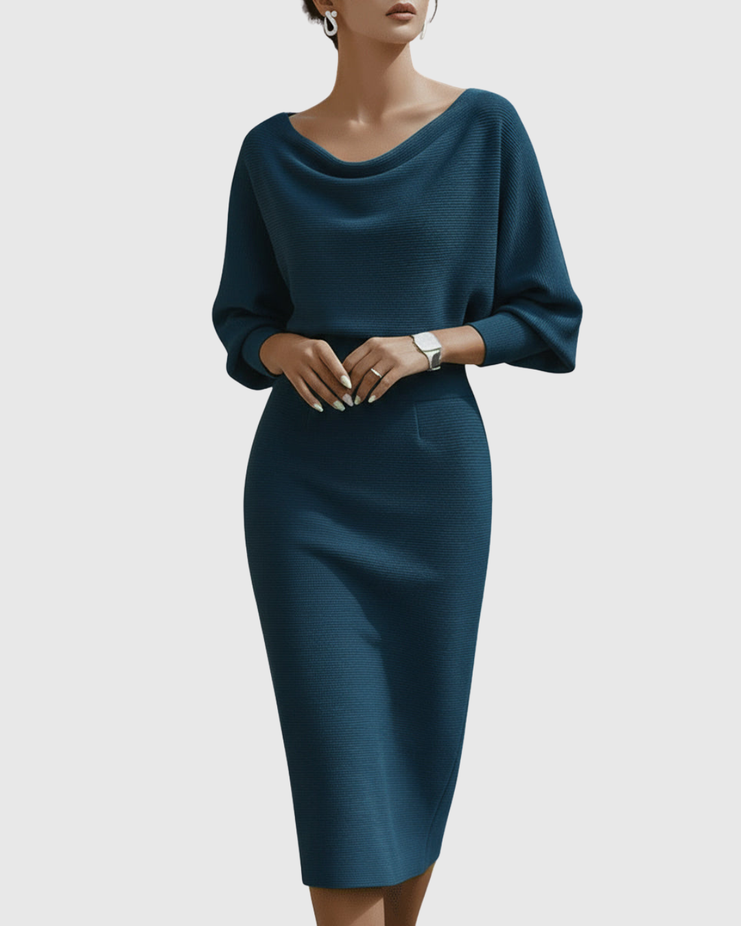 Grace | Womens Elegant Draped Knit Midi Dress