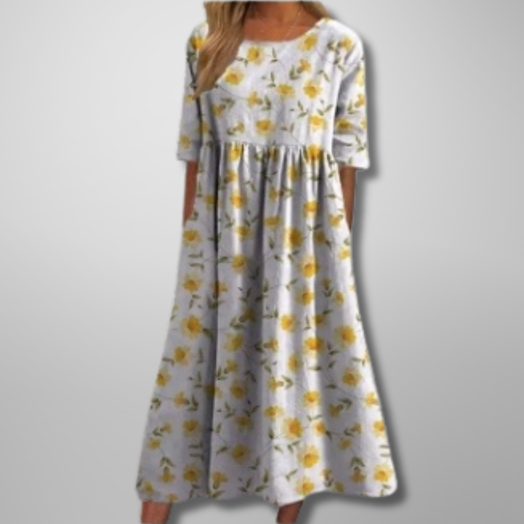 Holly | Women’s Floral Print Round Neck Midi Dress