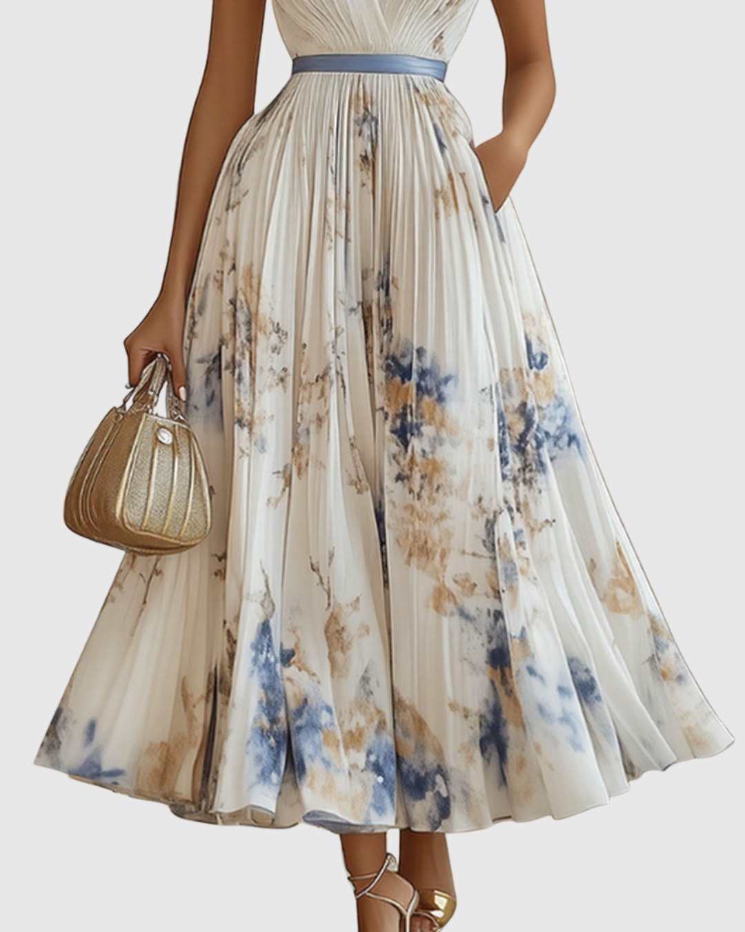 Bella | Womens Sleeveless Pleated Floral Midi Dress