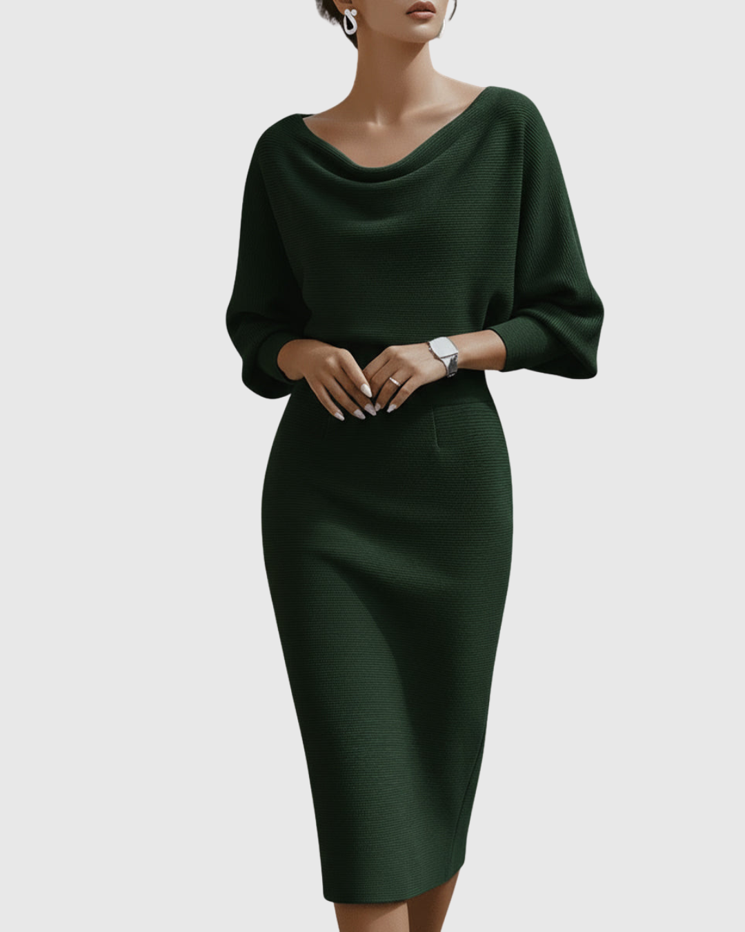 Grace | Womens Elegant Draped Knit Midi Dress