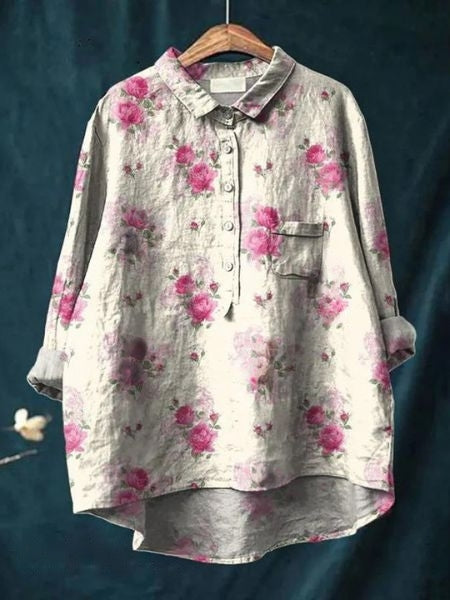Bethany | Women Floral Button Front Pocket Blouse