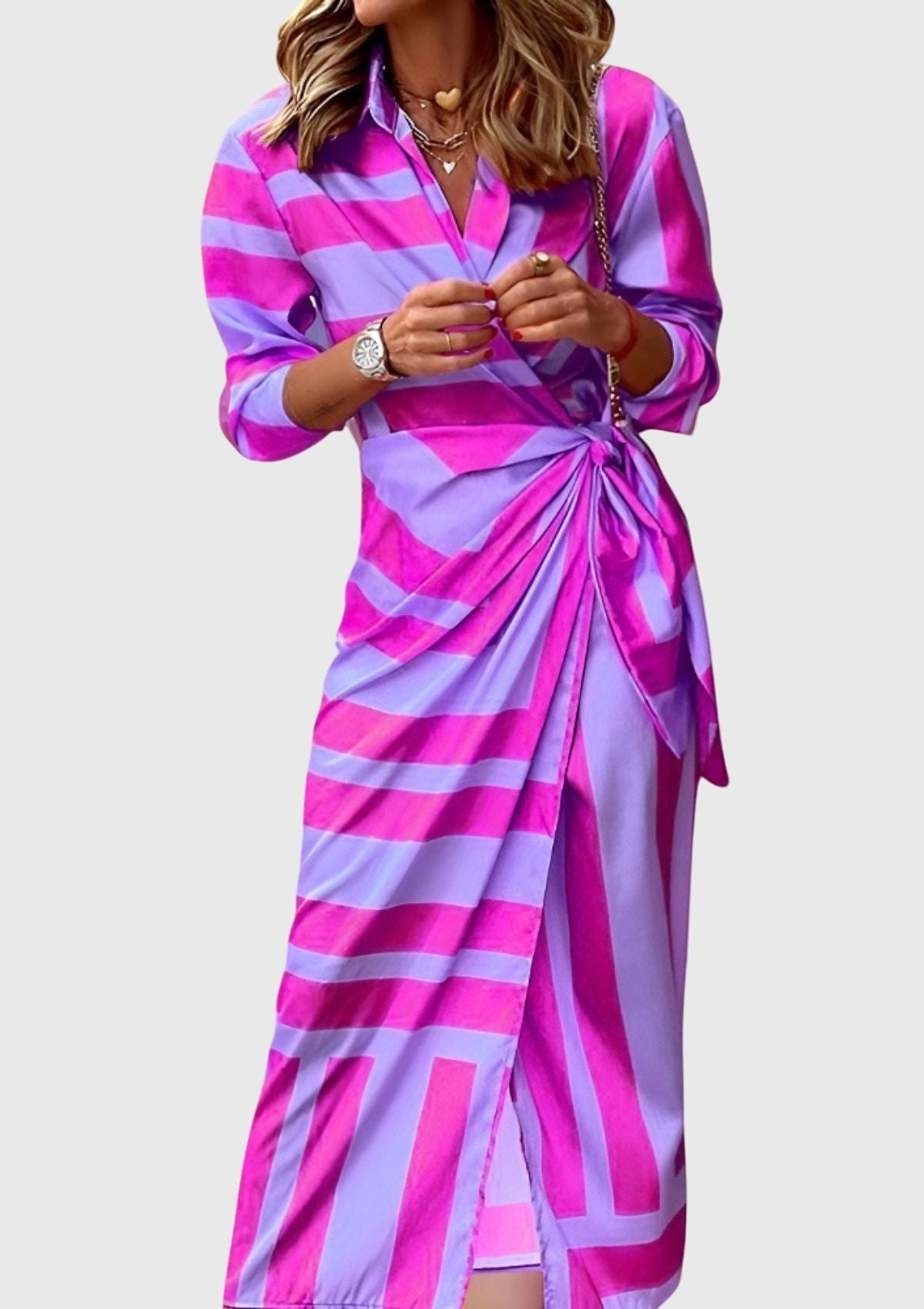 Emma | Womens Striped Wrap Midi Dress