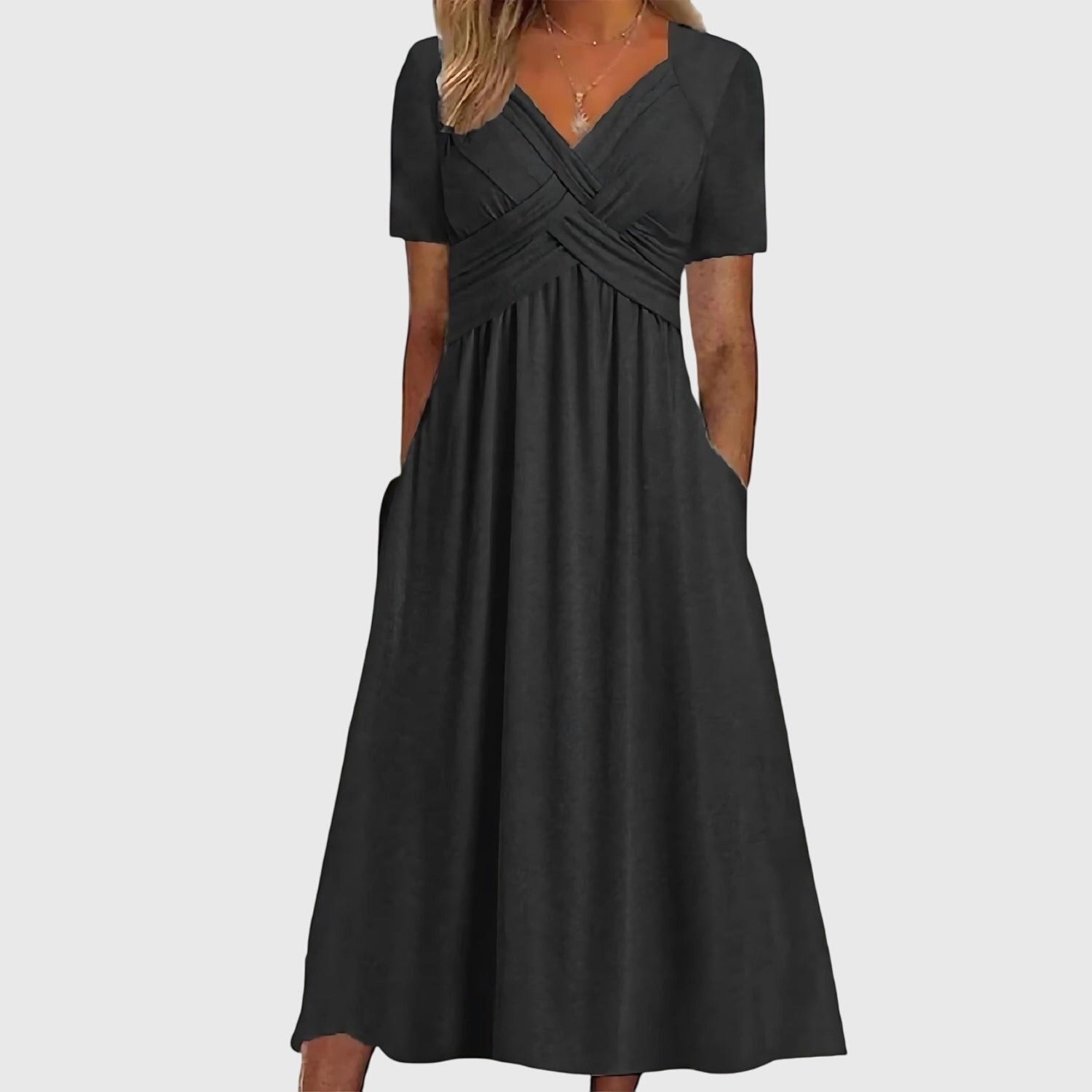 Megan | Womens V Neck Flowy Midi Dress