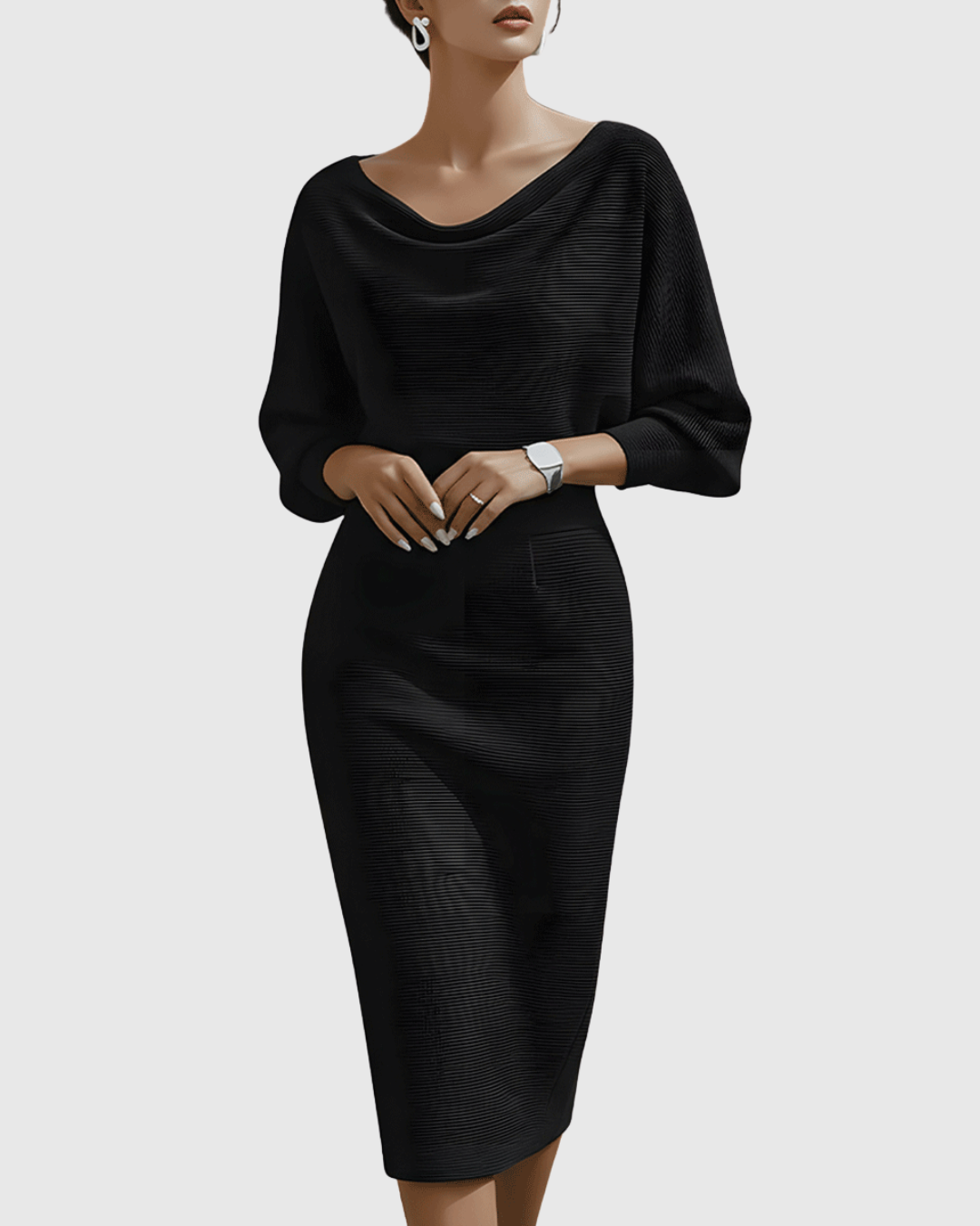Grace | Womens Elegant Draped Knit Midi Dress