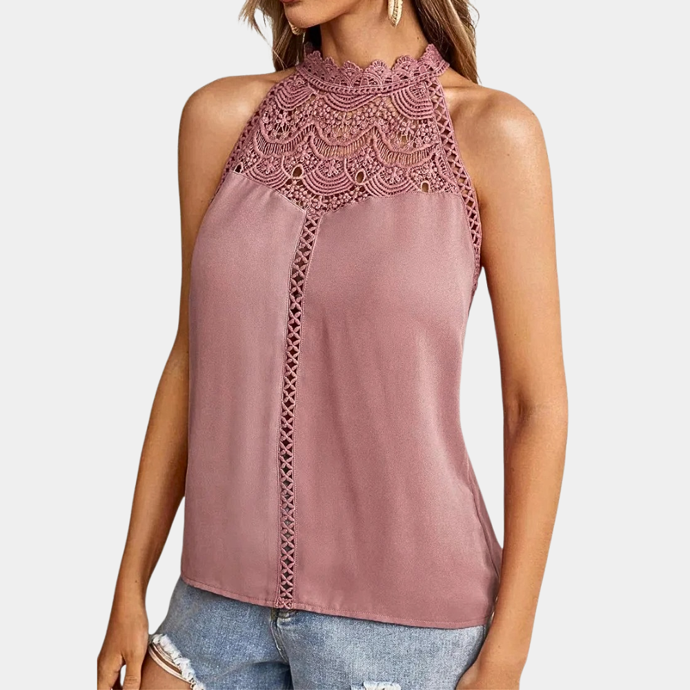 Luna | Women's Sleeveless Lace Halter Top Mock Neck