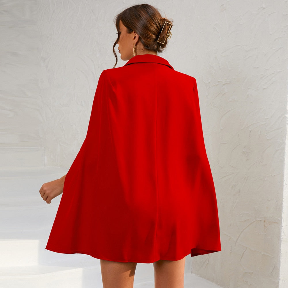 Lauren | Women’s Cape Blazer Mini Dress Gold Buttons