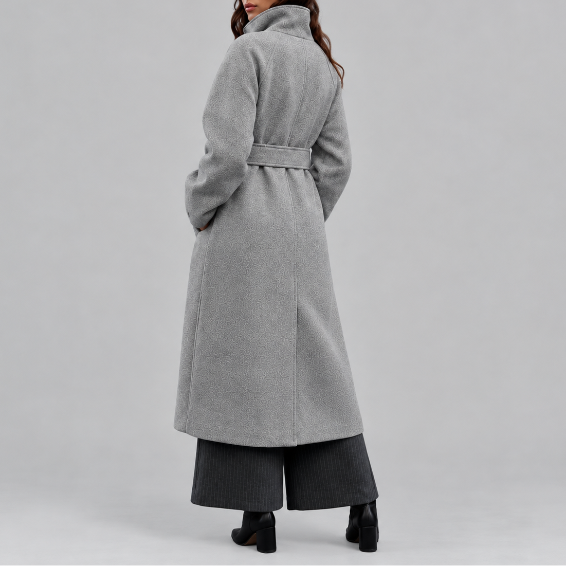 Women's Long Coat | Belted Winter Wrap Coat with Wide Collar