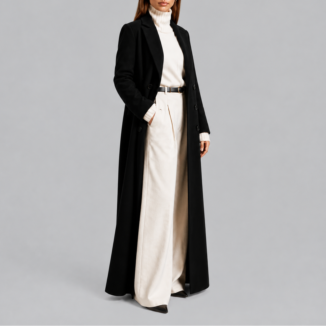 Women's Longline Double-Breasted Coat Warm Winter Overcoat
