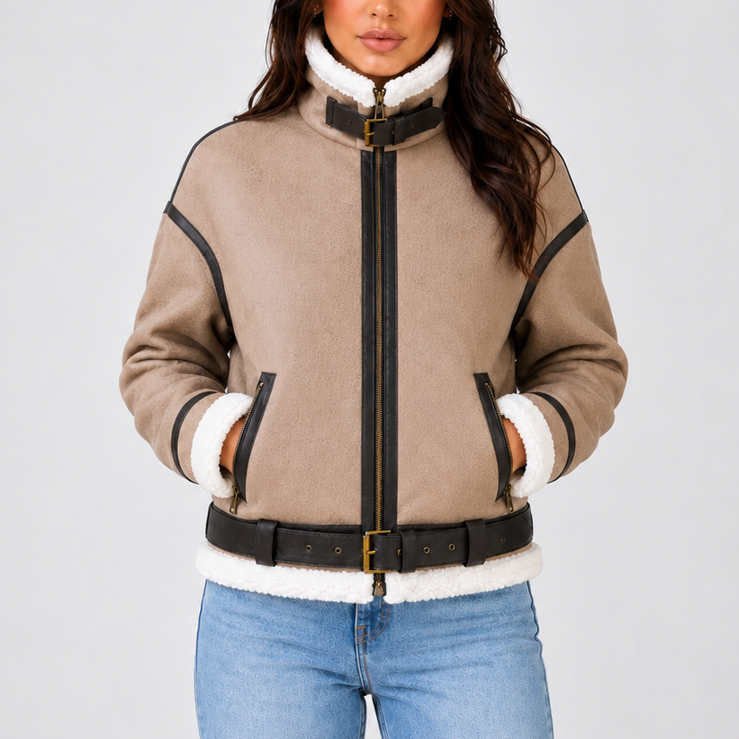 Women's Cropped Aviator Jacket with Teddy Lining