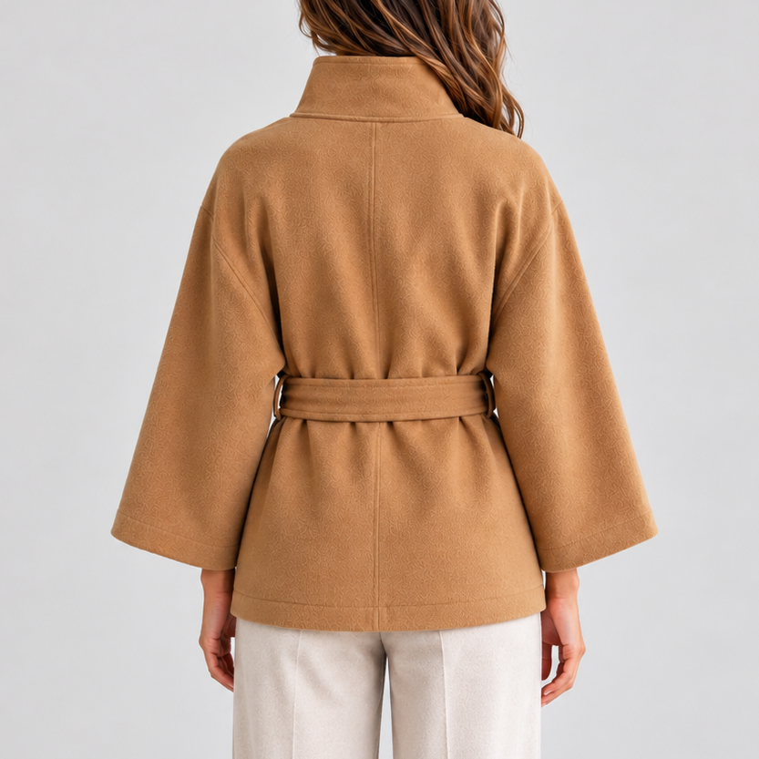 Women's Belted Cape Jacket with Stand Collar