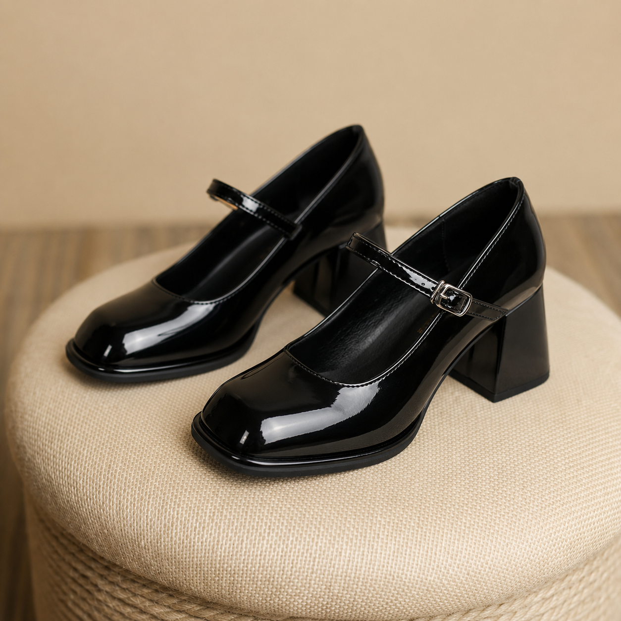 Celeste | Women's Ankle Strap Block Heel Pumps Square Toe Mary Jane