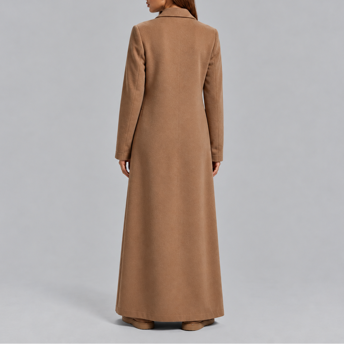Women's Longline Double-Breasted Coat Warm Winter Overcoat