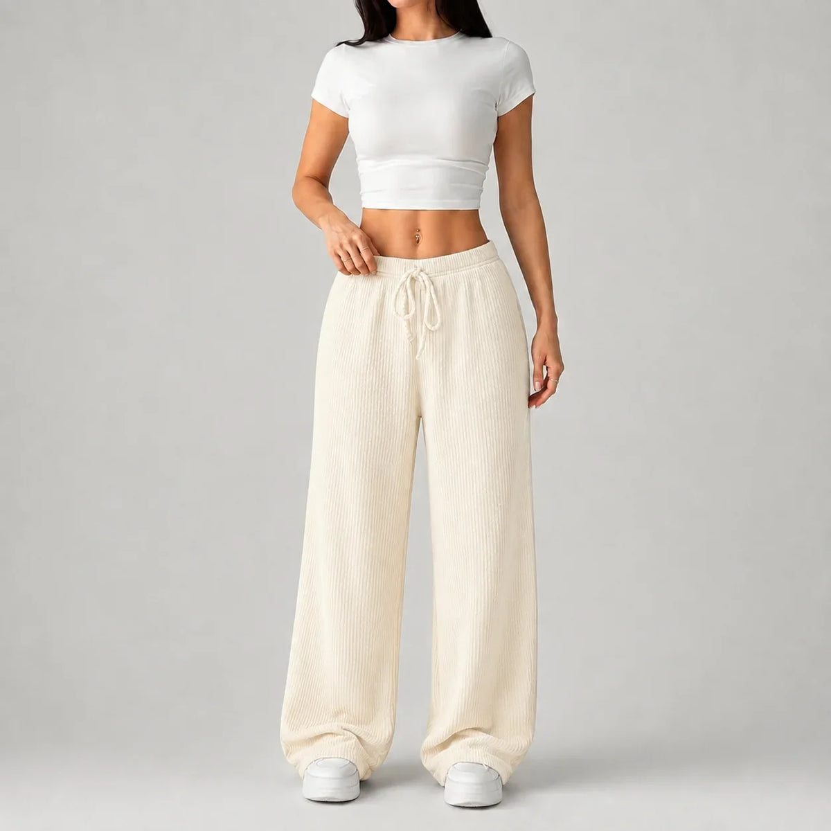 Women's Ribbed Wide Leg Drawstring Lounge Pants