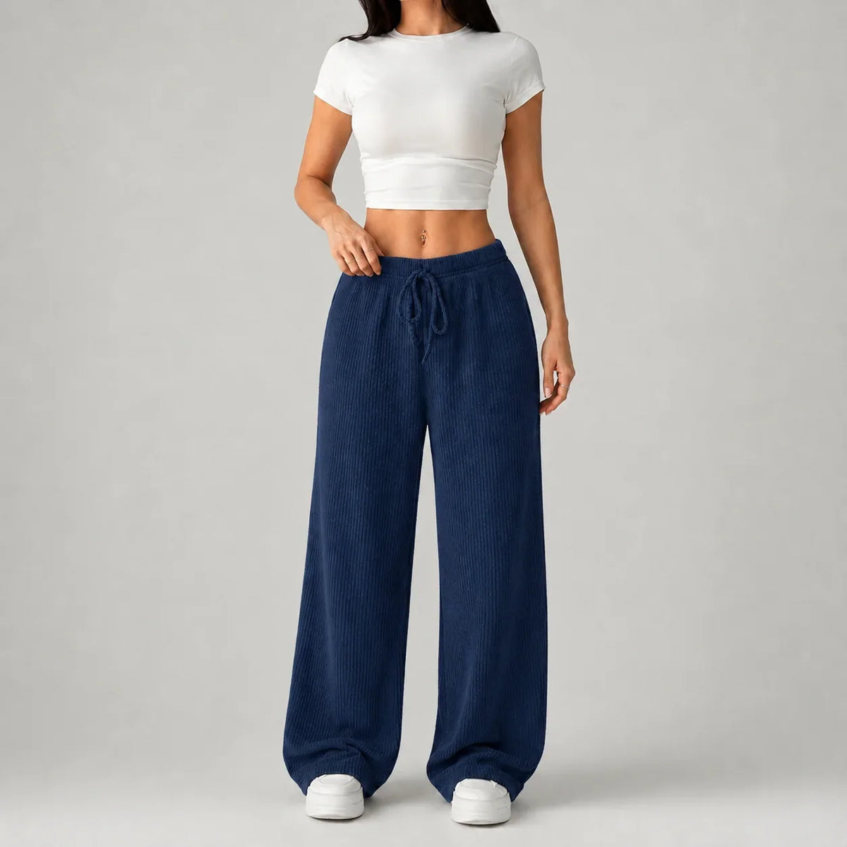 Women's Ribbed Wide Leg Drawstring Lounge Pants