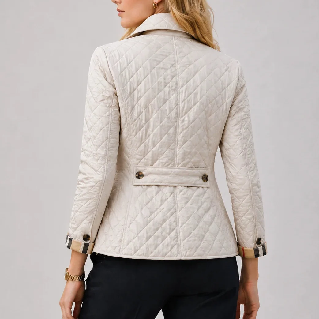 Women's Quilted Jacket - Button-Up Lightweight Coat with Stand Collar