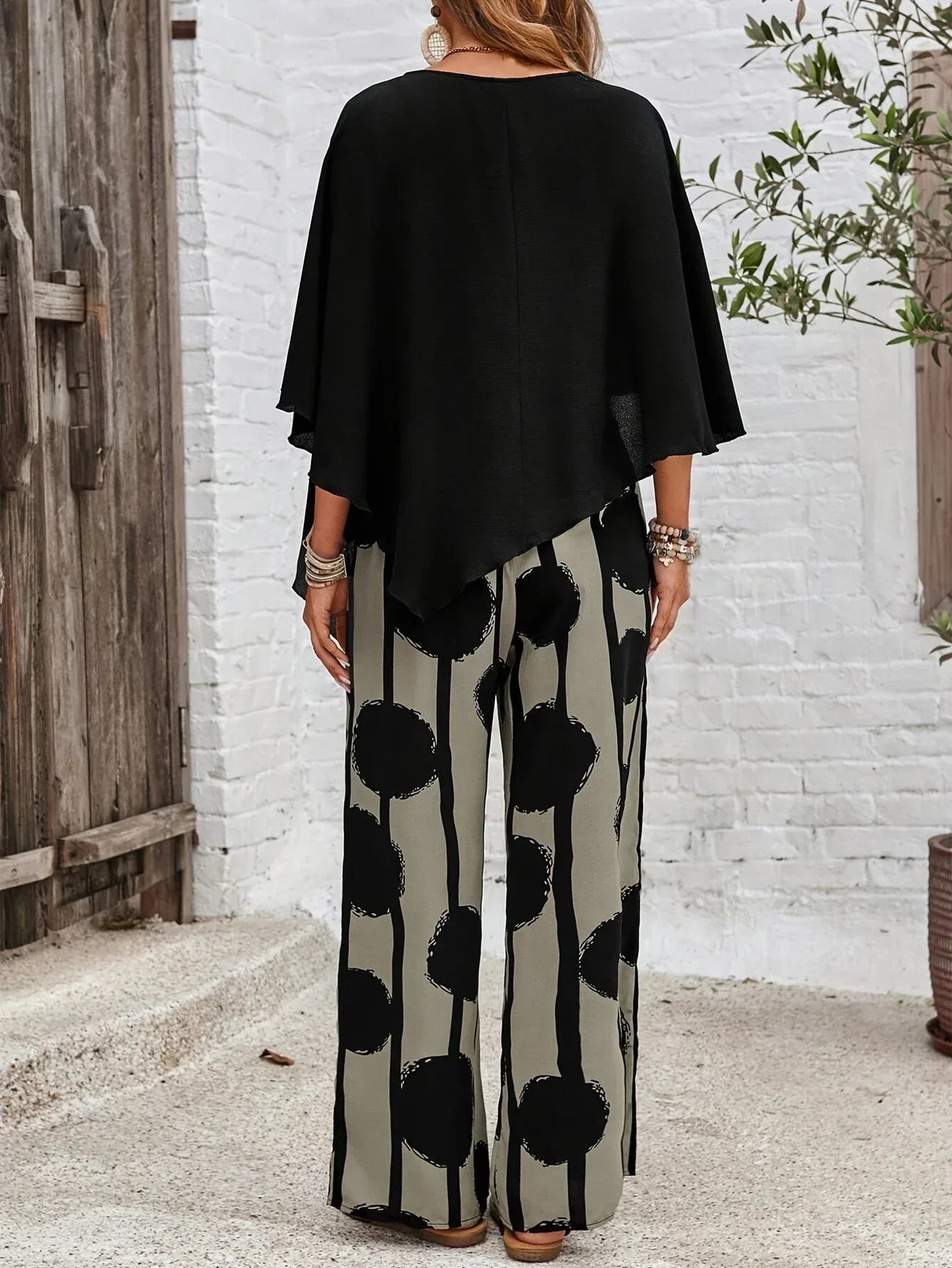 Milavie | Asymmetric Top & Printed Pants Set