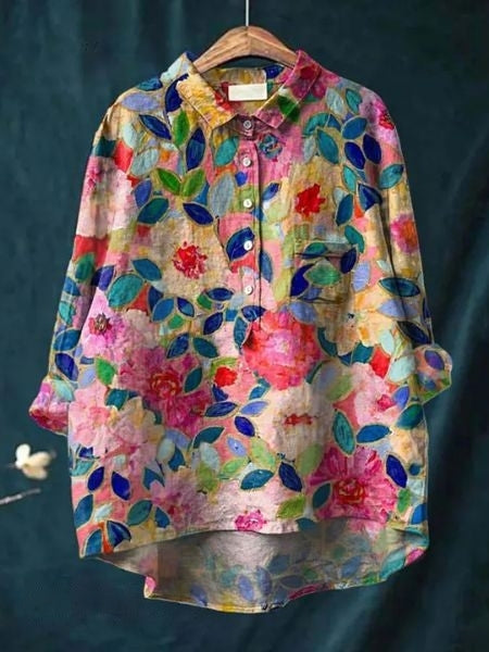 Bethany | Women Floral Button Front Pocket Blouse
