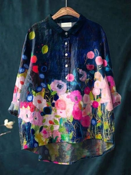 Bethany | Women Floral Button Front Pocket Blouse