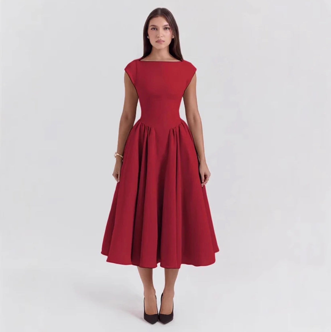 Luna Fashion House | Structured Cap Sleeve Midi Dress – Classic Occasion Dress