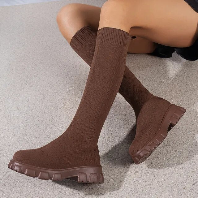 Amelia | Stretchy Knit Chunky Boots for Women