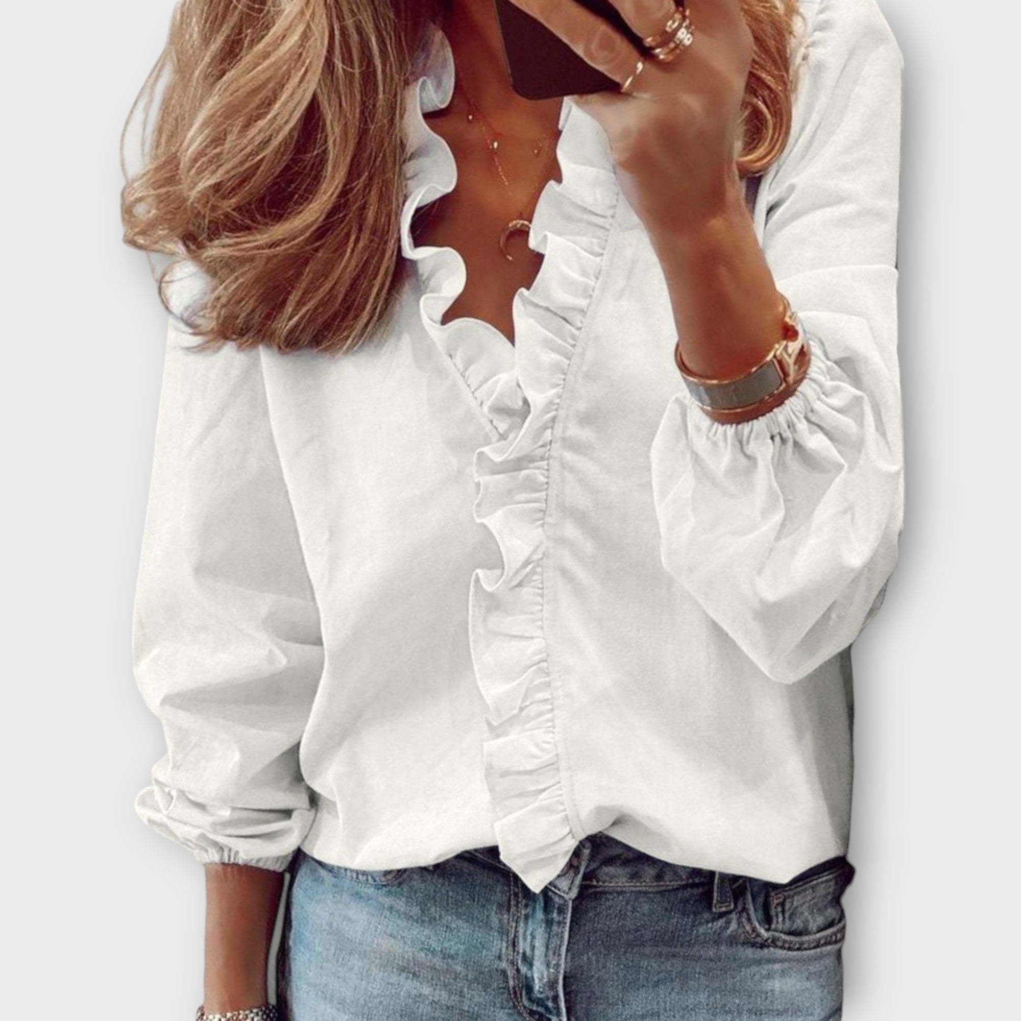 Georgia | Womens Ruffle V Neck Long Sleeve Blouse