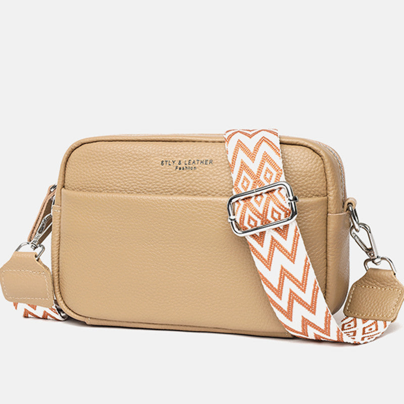 Leather Crossbody Bag with Wide Patterned Strap