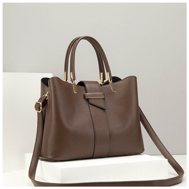 Leather Shoulder Bag with Centre Strap Detail and Gold Hardware