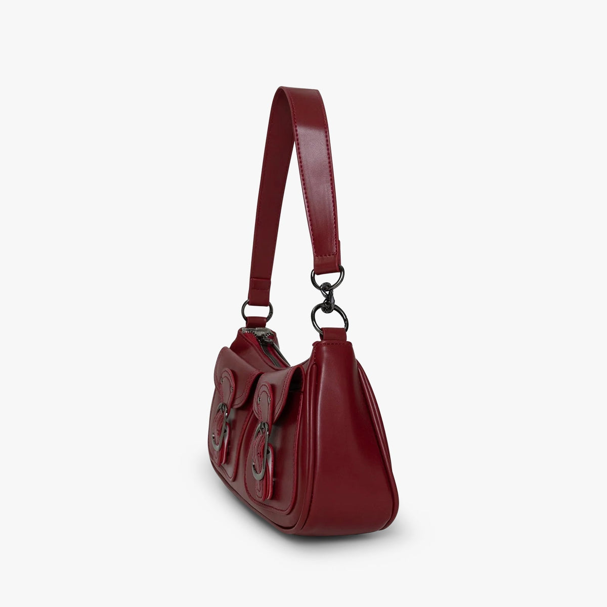 Leather Shoulder Bag with Double Front Buckle Pockets