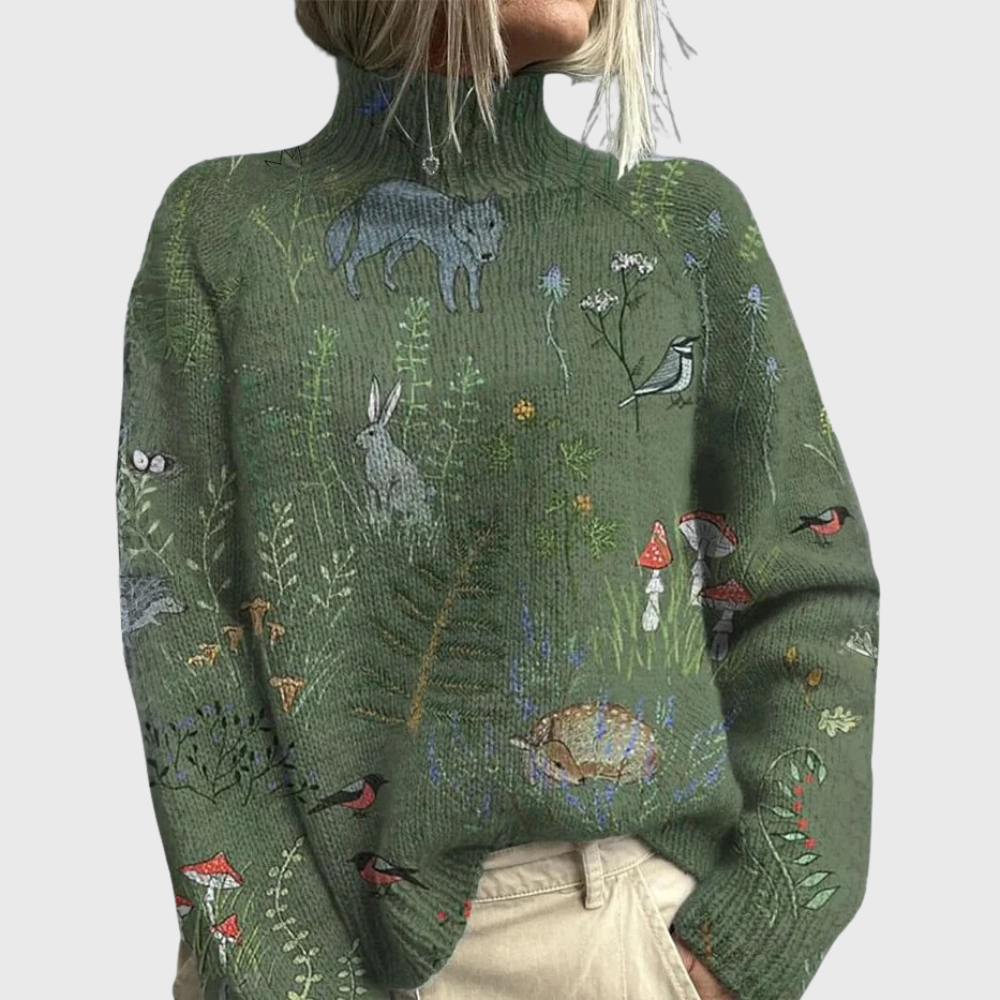 Eva | Women Forest Print Turtleneck Cozy Sweater