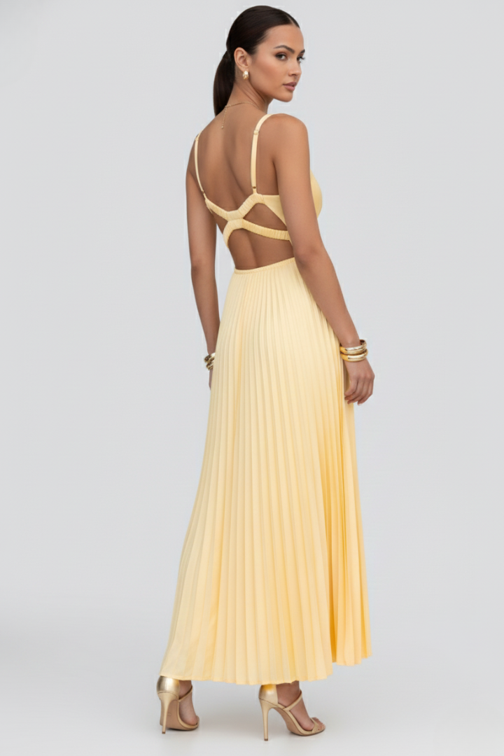 Sophia | Women’s V-Neck Pleated Skirt Maxi Dress