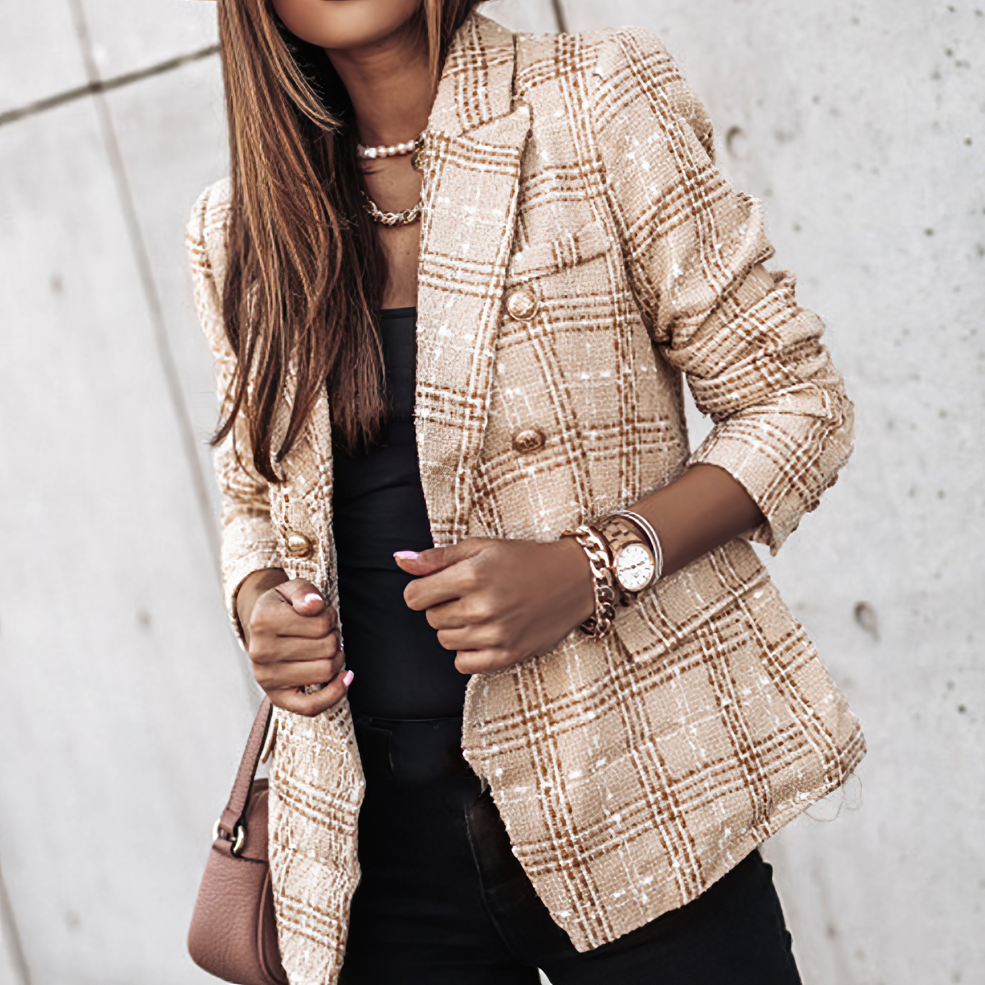 Bella | Women’s Check Pattern Double Breasted Blazer
