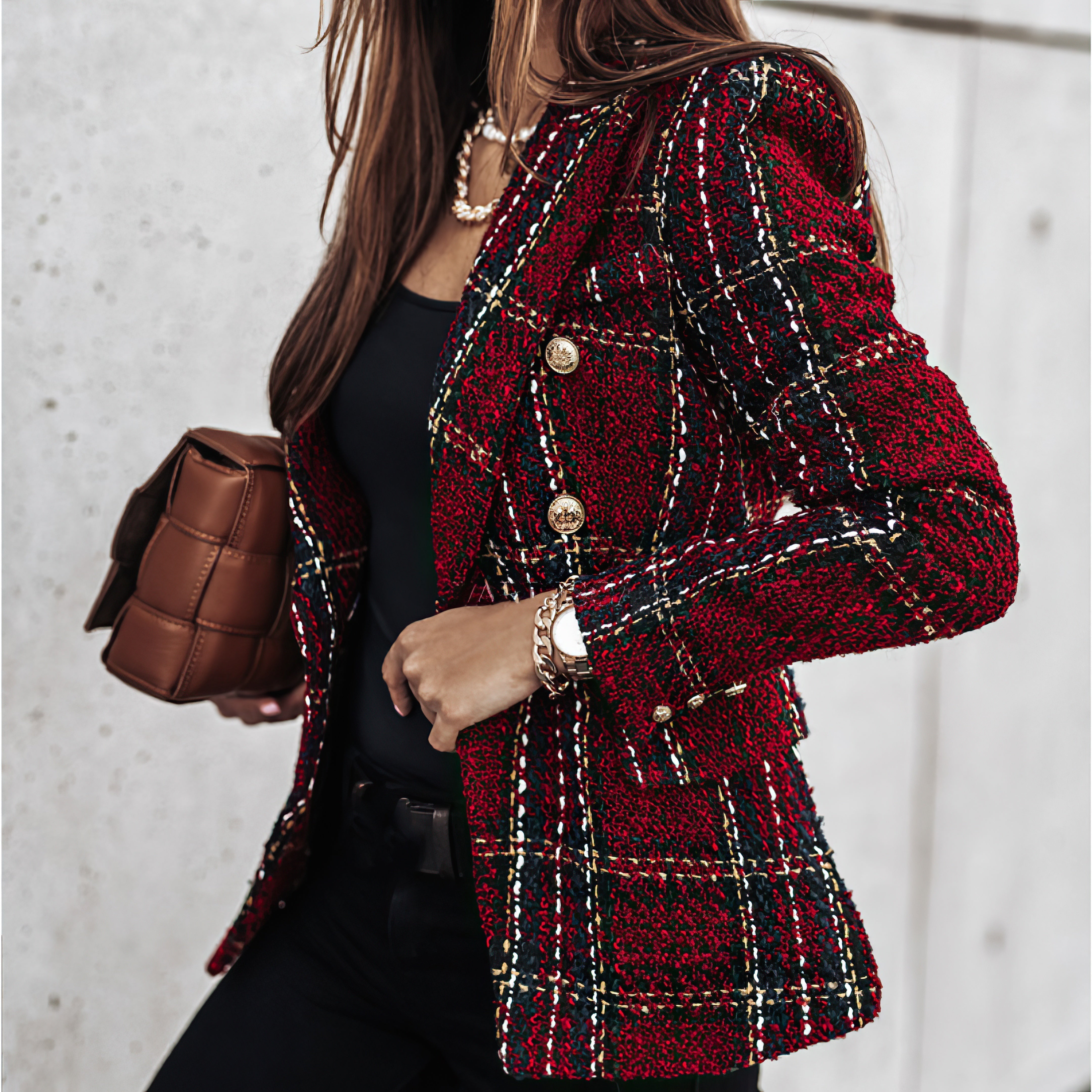 Bella | Women’s Check Pattern Double Breasted Blazer