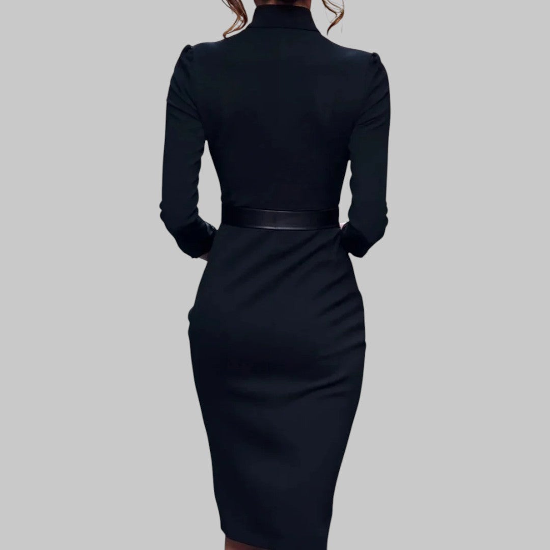 Julia | Women’s Long Sleeve Belted Sheath Midi Dress