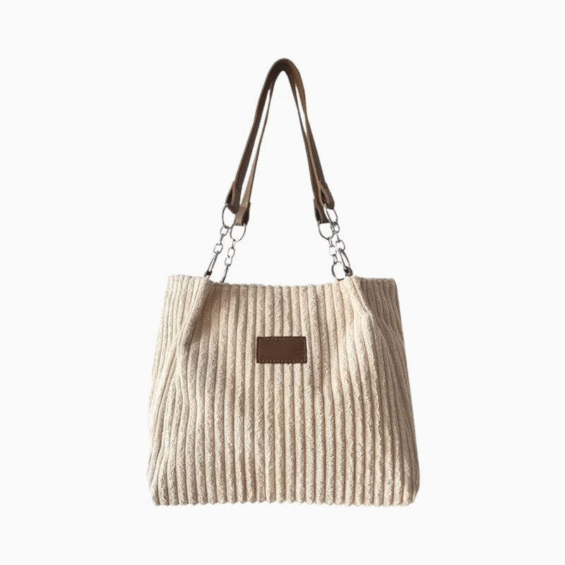 Ribbed Corduroy Shoulder Bag with Chain Strap