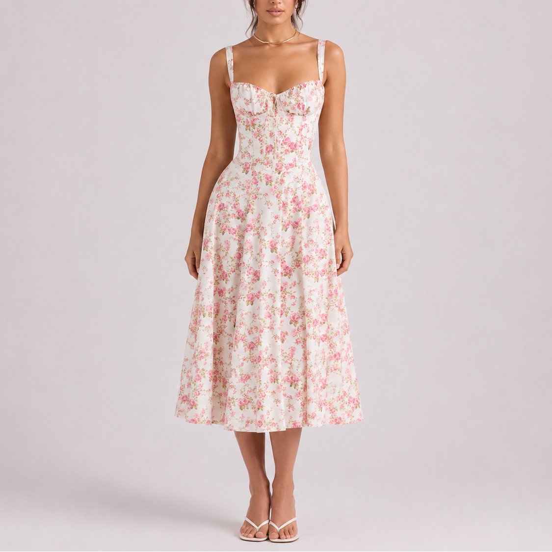 Women's Elegant Corset Midi Dress with Ruched Bust