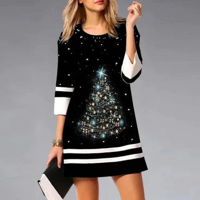 Darcey | Women's Christmas Dress with Reindeer Print