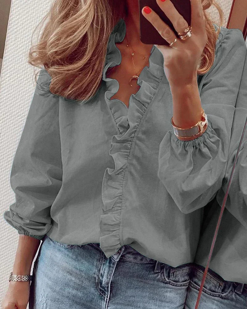 Hannah | Women Elegant Ruffle Trim Wrap Blouse