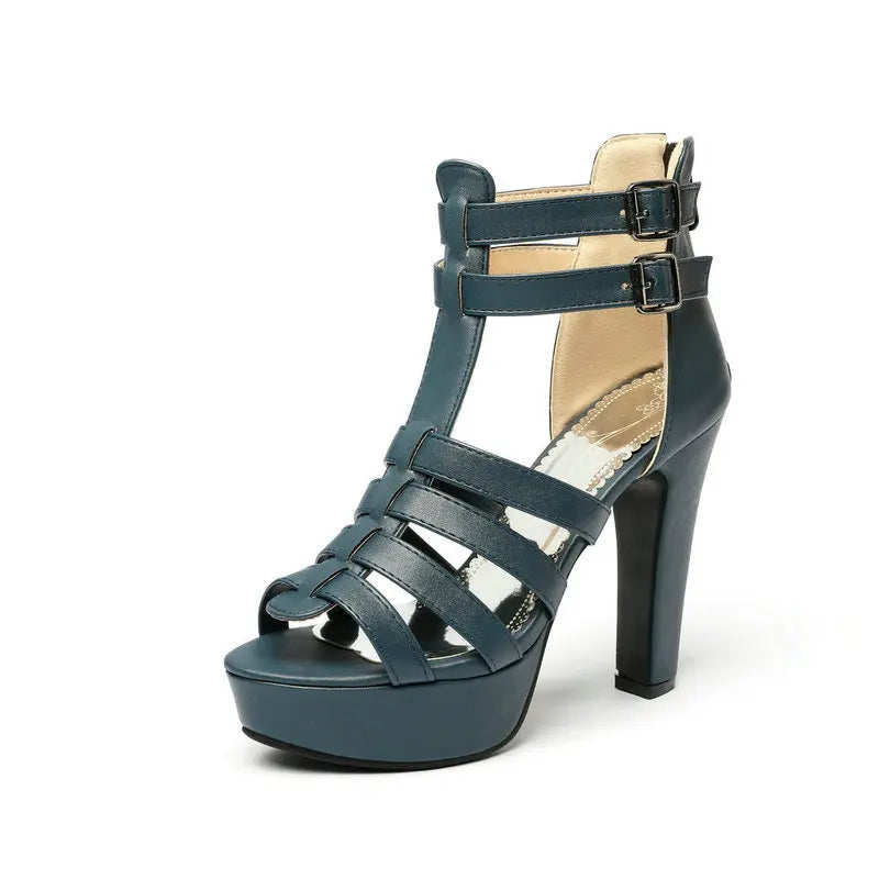 Lynette | Women's Leather Platform Flat Sandals Wide Fit
