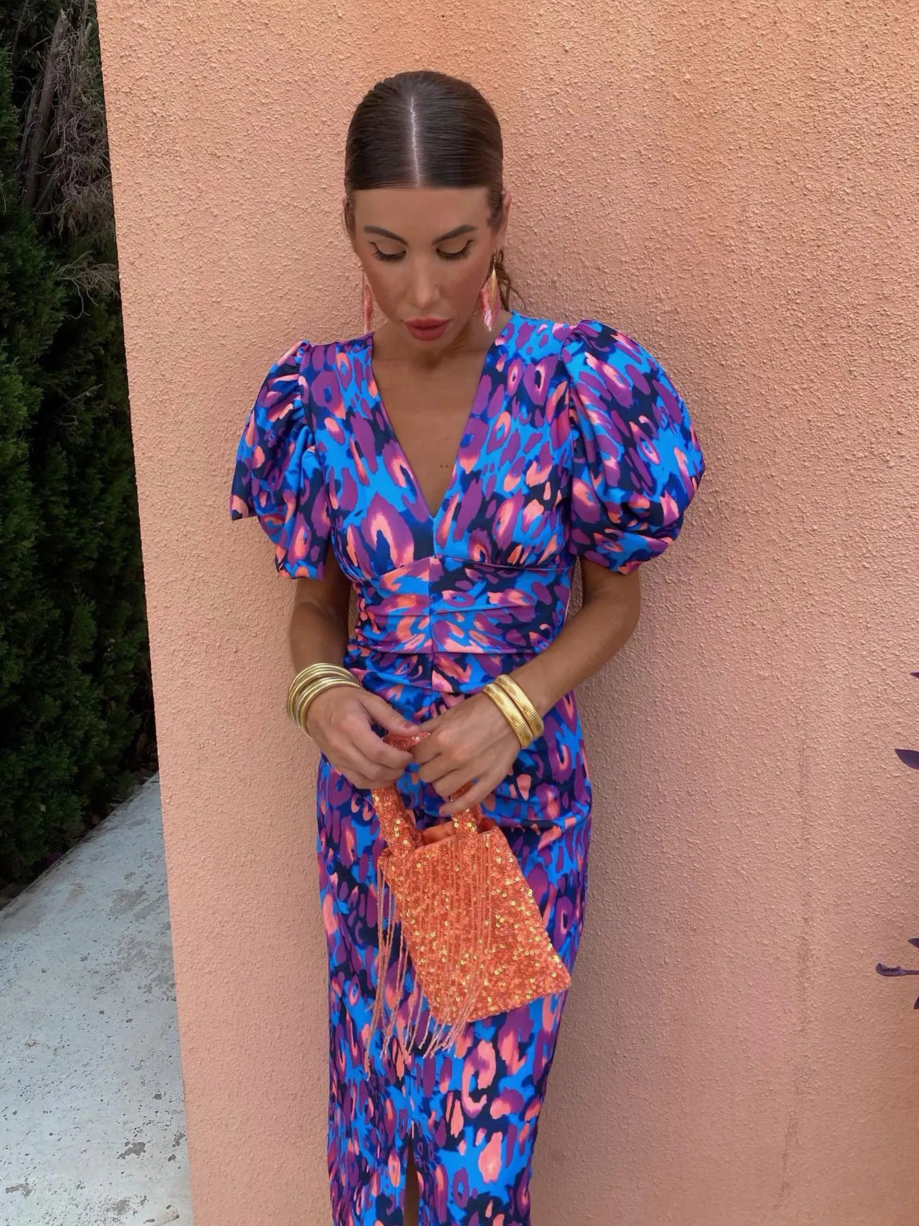Natalie | Women’s Summer Printed Puff Sleeve Midi Dress
