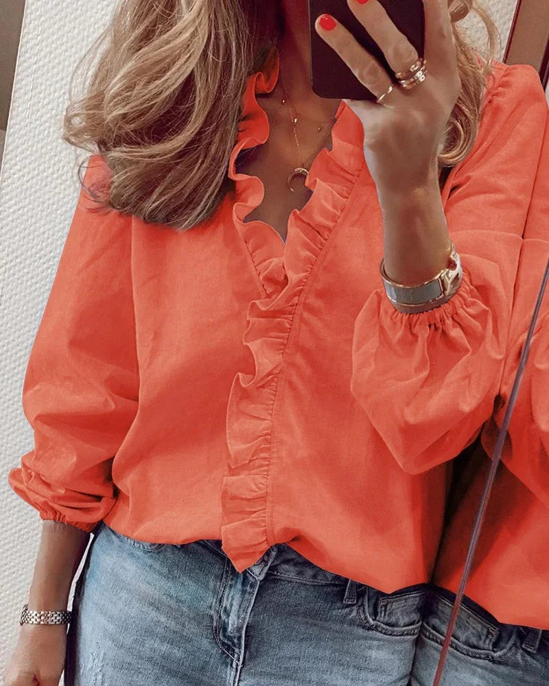 Hannah | Women Elegant Ruffle Trim Wrap Blouse