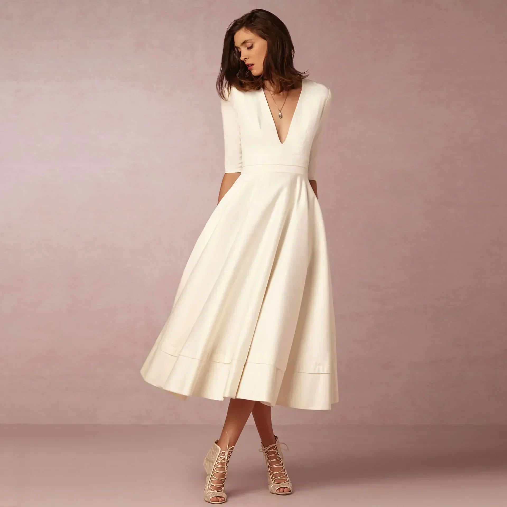 Holly | Women Ivoire Midi Dress Fitted Elegant Cut