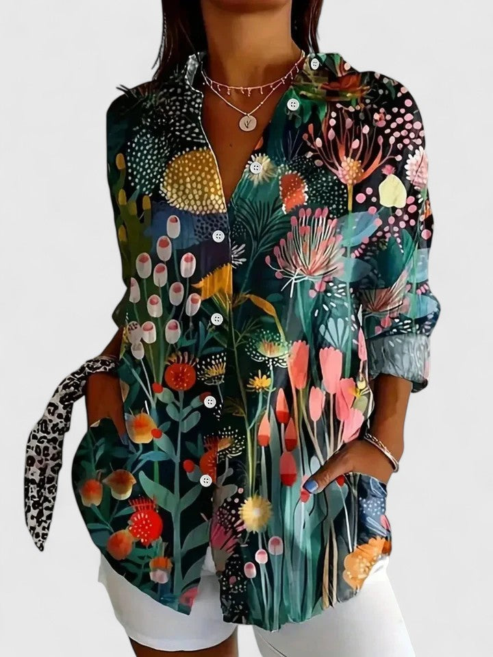 Nancy | Womens Colorful Floral Button Shirt