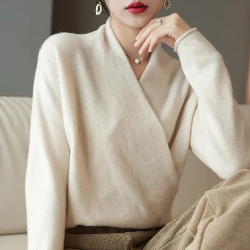Elizabeth | Women’s Winter Wrap V Neck Knit Sweater