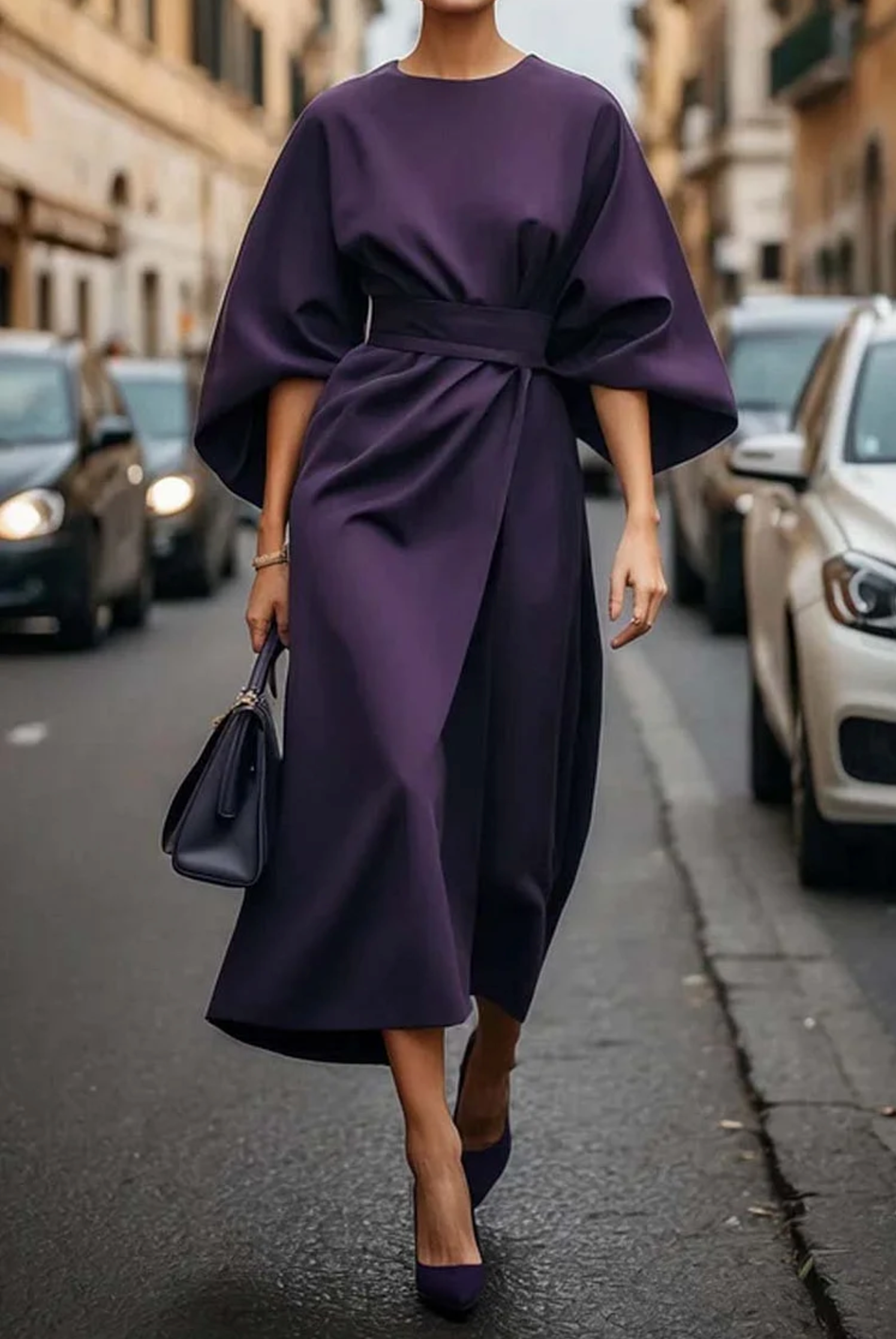 Clara | Women’s Winter Lantern Sleeve Midi Dress
