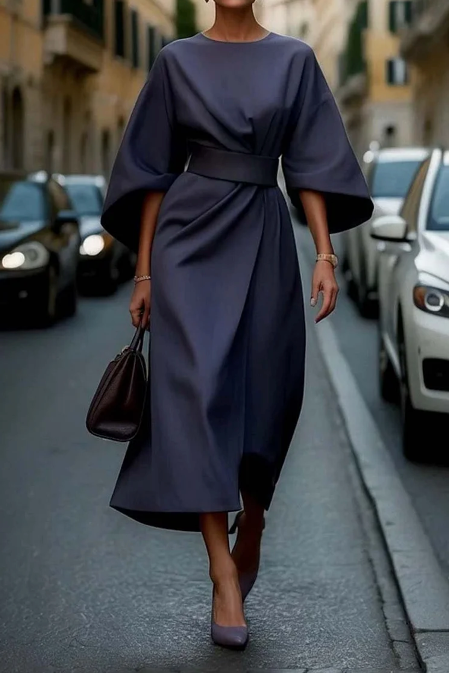 Clara | Women’s Winter Lantern Sleeve Midi Dress