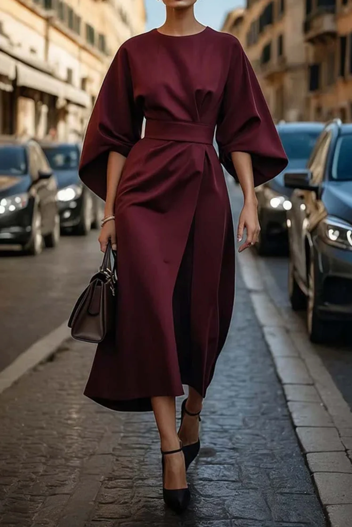 Clara | Women’s Winter Lantern Sleeve Midi Dress