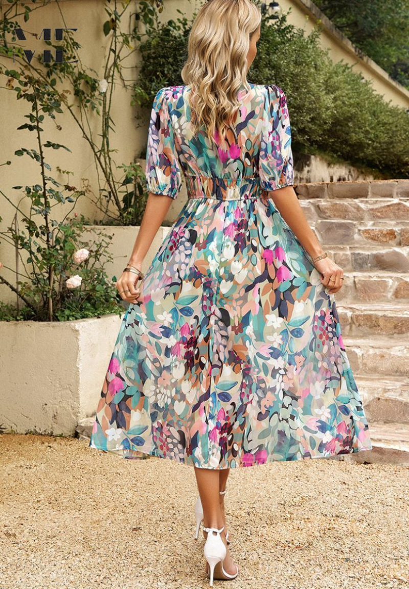Ava | Women Colorful Floral V Neck Midi Dress
