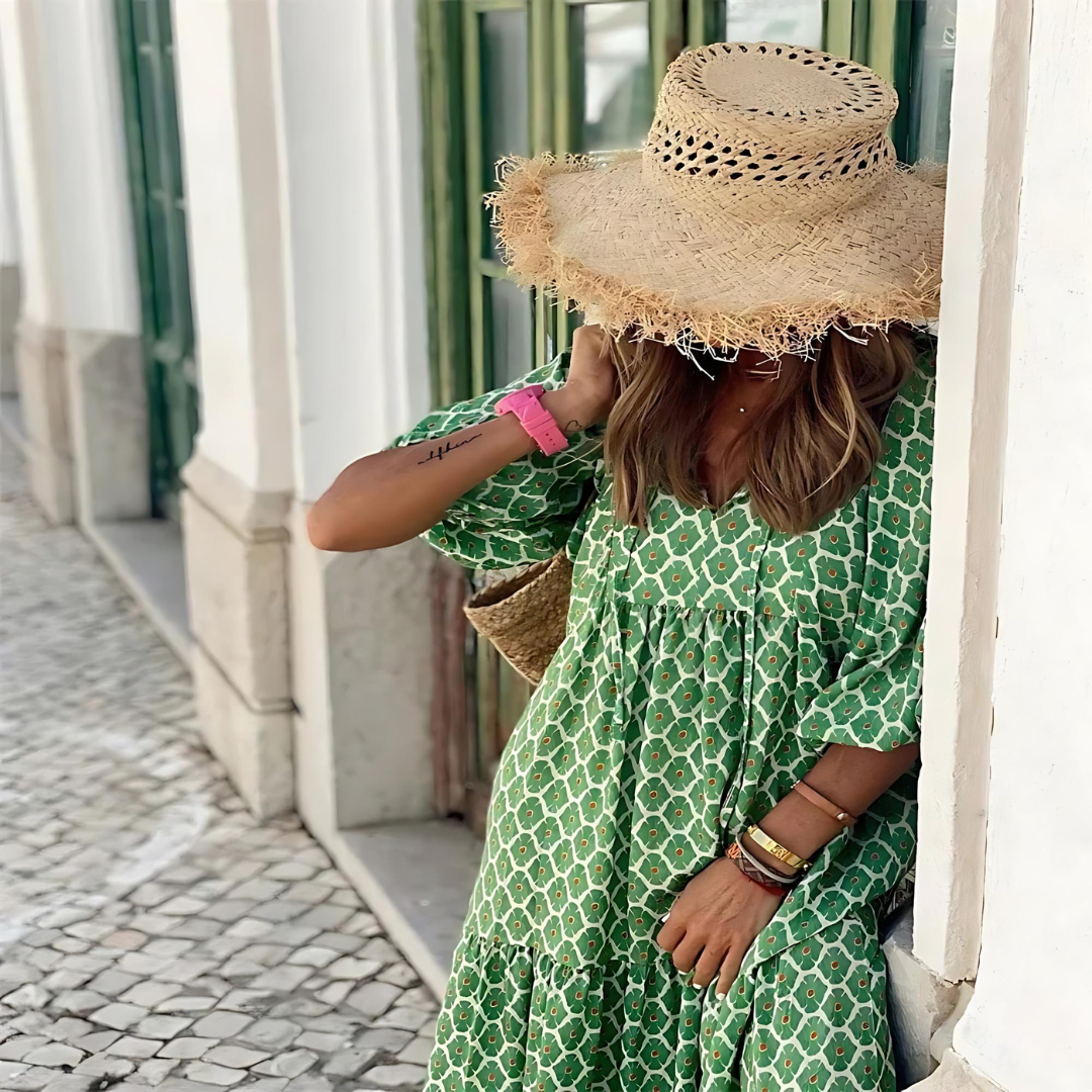 Grace | Women’s Printed V Neck Flowy Maxi Dress