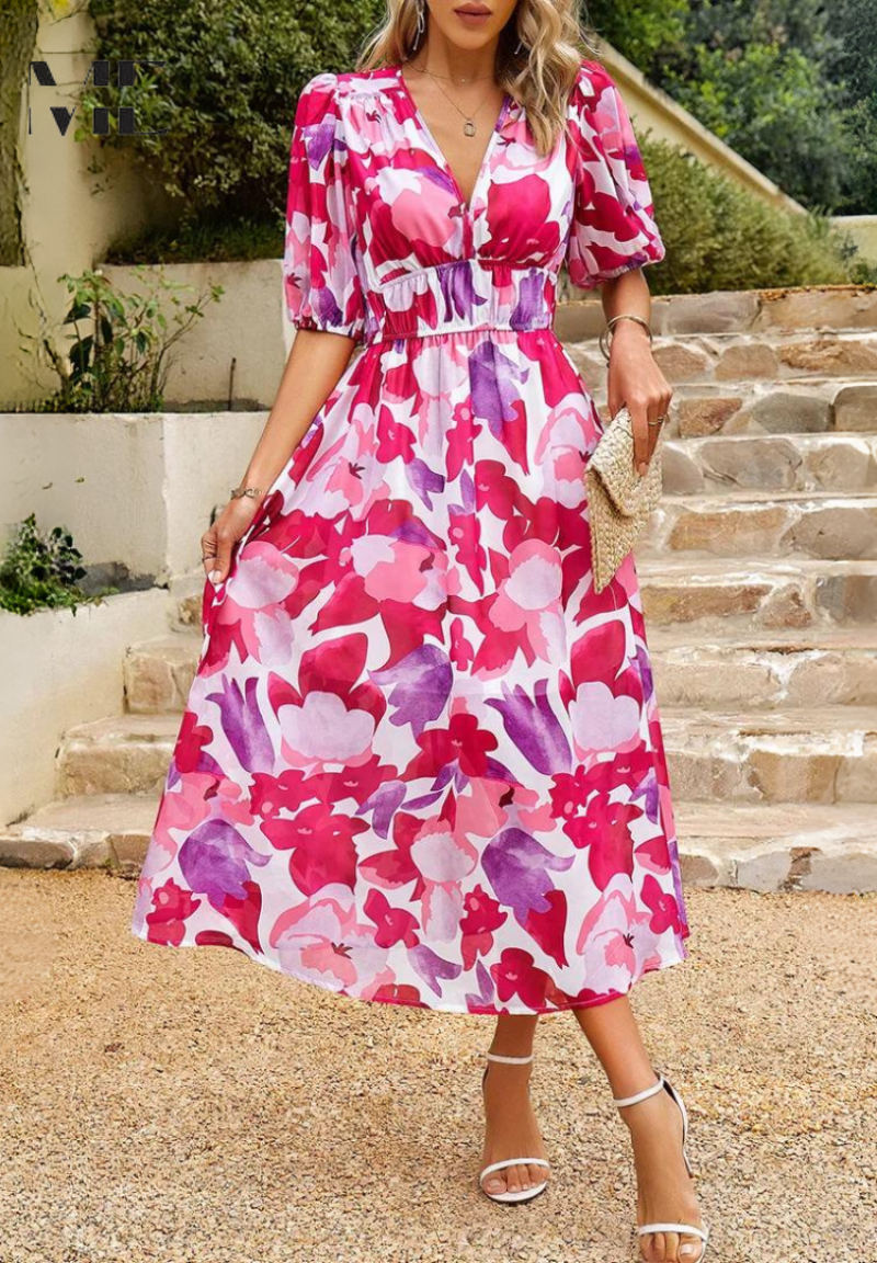 Willow | Women’s Abstract Print Belted Midi Dress